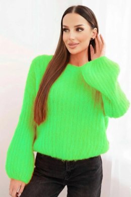 Sweter damski z moheru z bufiastymi rękawami jasno zielona