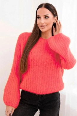 Sweter damski z moheru z bufiastymi rękawami malinowa