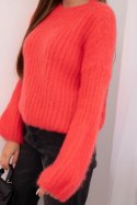 Sweter damski z moheru z bufiastymi rękawami malinowa
