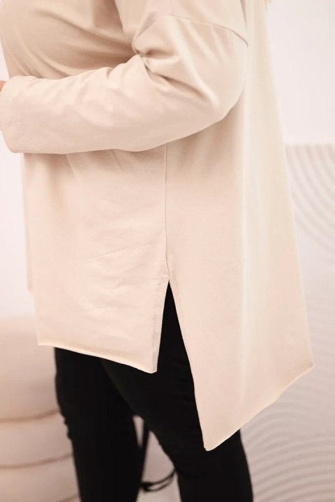 Bluzka damska Plus Size asymetryczna z długim rękawem beżowa