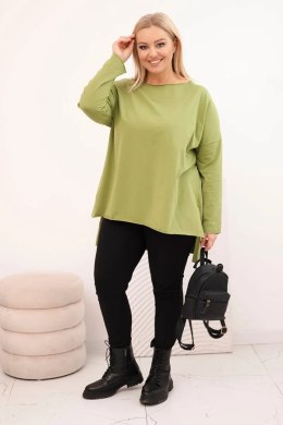 Bluzka damska Plus Size asymetryczna z długim rękawem oliwkowa