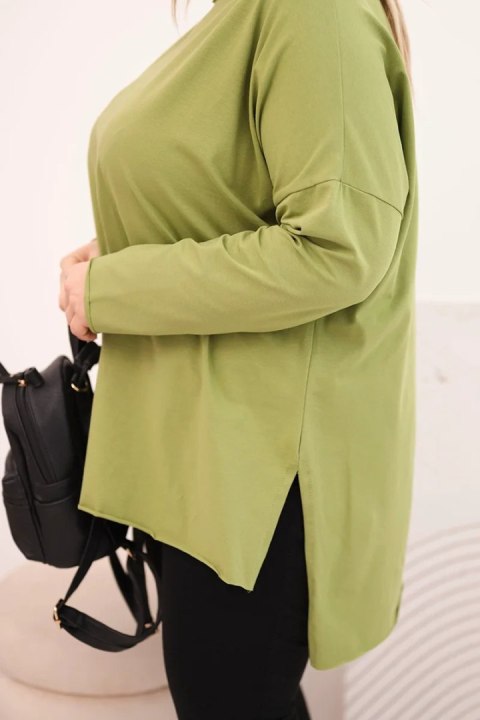 Bluzka damska Plus Size asymetryczna z długim rękawem oliwkowa