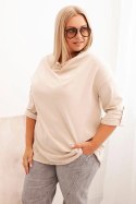 Bluzka damska Plus Size z bawełną o luźnym kroju z dekoltem wodnym beżowa