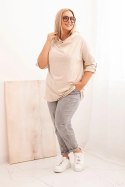 Bluzka damska Plus Size z bawełną o luźnym kroju z dekoltem wodnym beżowa