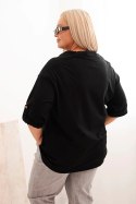 Bluzka damska Plus Size z bawełną o luźnym kroju z dekoltem wodnym czarna