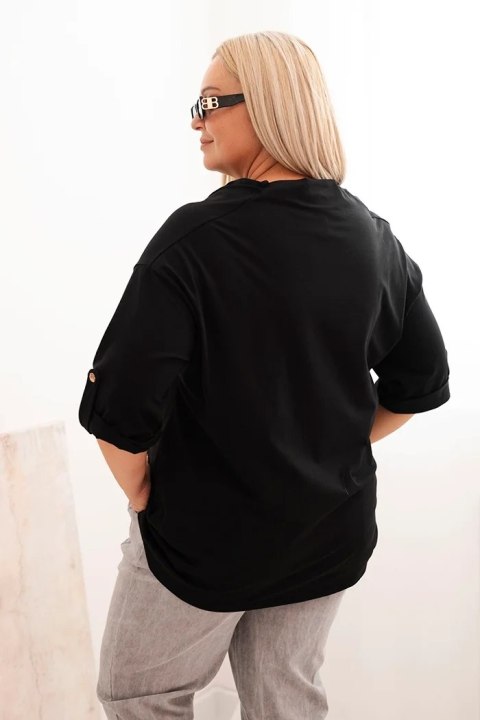 Bluzka damska Plus Size z bawełną o luźnym kroju z dekoltem wodnym czarna