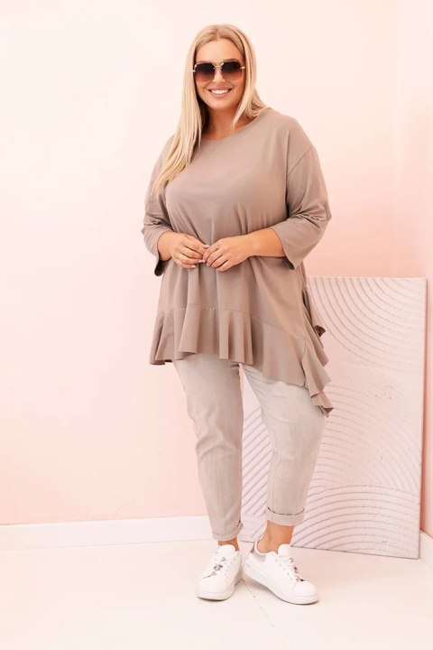 Bluzka damska Plus Size z bawełną z falbaną i rękawem podwijanym fango