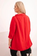 Bluzka damska bawełniana Plus Size asymetryczna z podwijanym rękawem czerwona