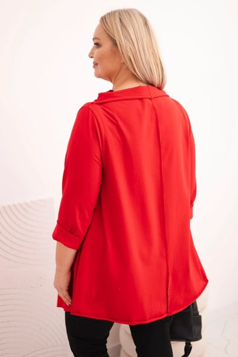 Bluzka damska bawełniana Plus Size asymetryczna z podwijanym rękawem czerwona