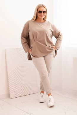 Bluzka damska plus size z bawełną z długim rękawem i marszczeniem fango