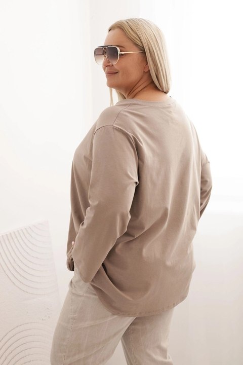 Bluzka damska plus size z bawełną z długim rękawem i marszczeniem fango