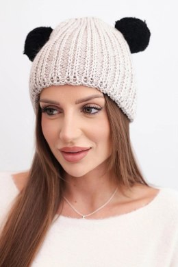 Czapka damska zimowa wełniana z pomponem K433 beżowa