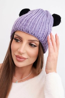 Czapka damska zimowa wełniana z pomponem K433 fioletowa