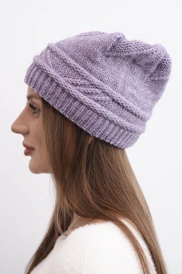 Czapka damska zimowa z wełny i z przeplatanym wzorem K428 fioletowa