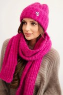 Komplet damski czapka i długi szalik z miękkiej przędzy fuksja