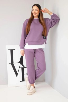Komplet damski z masełkowy z luźną bluzą i spodniami dresowymi fioletowy