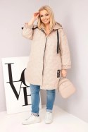 Kurtka damska Plus Size pikowana z kapturem i napisem HOPE ciemno beżowa