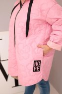 Kurtka damska Plus Size pikowana z kapturem i napisem HOPE cukierkowy róż