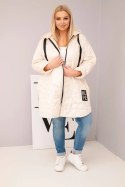 Kurtka damska Plus Size pikowana z kapturem i napisem HOPE jasno beżowa