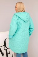 Kurtka damska Plus Size pikowana z kapturem i napisem HOPE miętowa