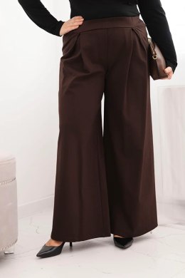 Spodnie damskie Plus Size z szerokimi nogawkami i plisowaniem brązowe