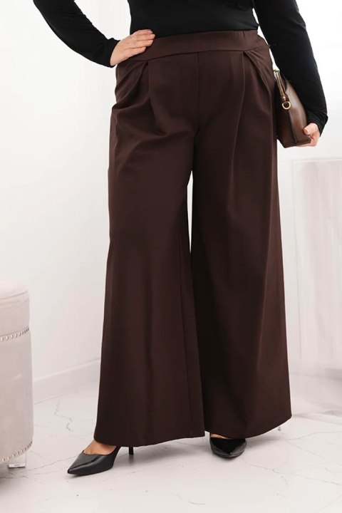 Spodnie damskie Plus Size z szerokimi nogawkami i plisowaniem brązowe