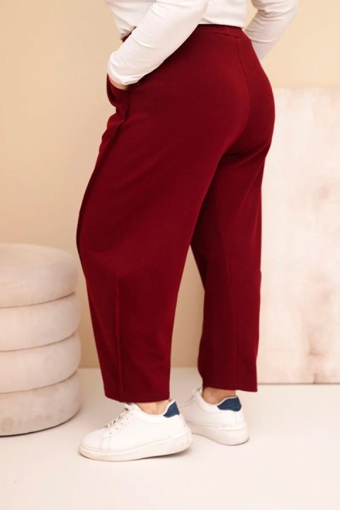 Spodnie damskie bawełniane Plus Size o luźnym kroju z wysokim stanem bordowe