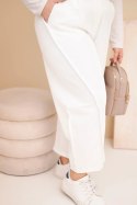 Spodnie damskie bawełniane Plus Size o luźnym kroju z wysokim stanem ecru
