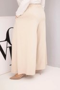 Spodnie damskie bawełniane Plus Size o szerokiej nogawce i luźnym kroju beżowe