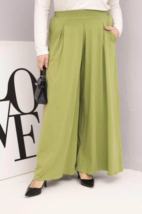 Spodnie damskie bawełniane Plus Size o szerokiej nogawce i luźnym kroju pistacjowe
