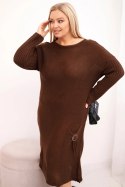 Sukienka swetrowa damska Plus Size z moherem oversize z kieszenią czekoladowa
