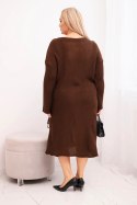 Sukienka swetrowa damska Plus Size z moherem oversize z kieszenią czekoladowa