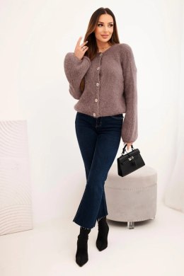 Sweter damski z moherem zapinany na guziki z bufiastym rękawem fango