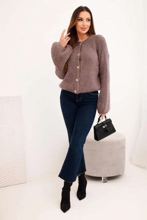 Sweter damski z moherem zapinany na guziki z bufiastym rękawem fango