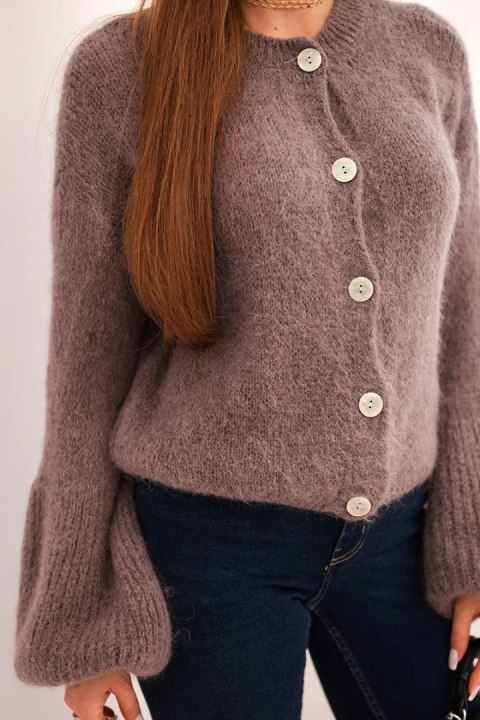Sweter damski z moherem zapinany na guziki z bufiastym rękawem fango