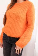 Sweter damski z moheru z bufiastymi rękawami pomarańczowy