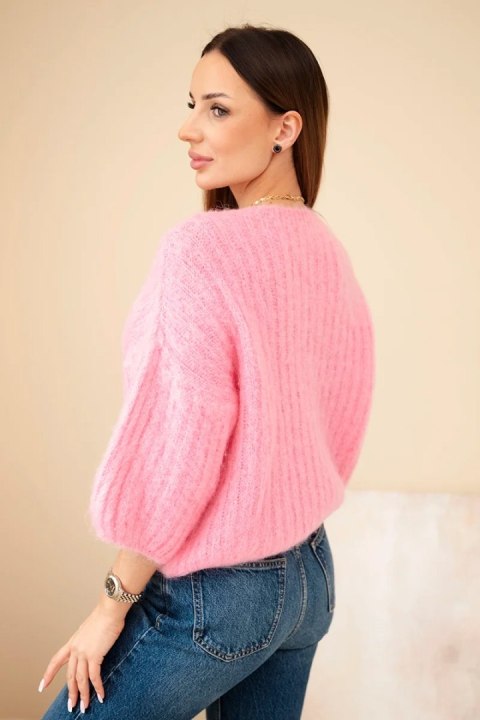 Sweter damski z moheru z krótkim rękawem różowy