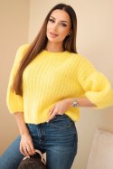 Sweter damski z moheru z krótkim rękawem żółty