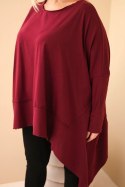 Tunika damska Plus Size z bawełny z asymetrycznym dołem bordowa