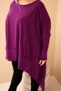 Tunika damska Plus Size z bawełny z asymetrycznym dołem ciemno fioletowa