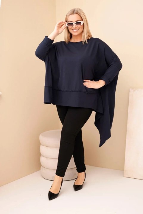 Tunika damska Plus Size z bawełny z asymetrycznym dołem granatowa
