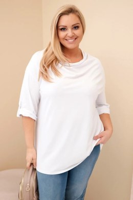 Bluzka damska Plus Size z bawełną o luźnym kroju z dekoltem wodnym biała