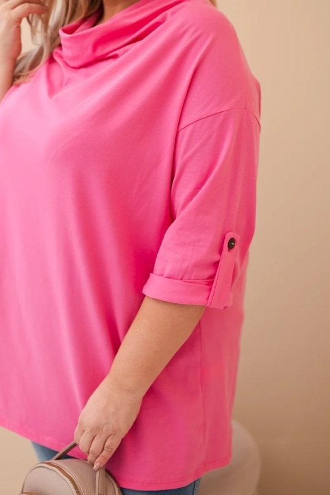 Bluzka damska Plus Size z bawełną o luźnym kroju z dekoltem wodnym jasno różowa