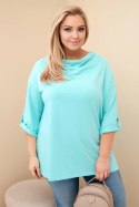 Bluzka damska Plus Size z bawełną o luźnym kroju z dekoltem wodnym miętowa