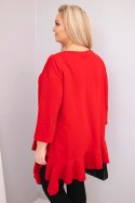 Bluzka damska Plus Size z bawełną z falbaną i rękawem podwijanym czerwona