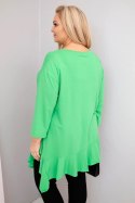 Bluzka damska Plus Size z bawełną z falbaną i rękawem podwijanym jasno zielona