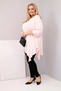 Bluzka damska Plus Size z bawełną z falbaną i rękawem podwijanym pudrowy róż