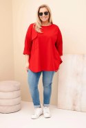 Bluzka damska Plus Size z bawełną z kieszenią i rękawem podwijanym czerwona