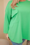Bluzka damska Plus Size z bawełną z kieszenią i rękawem podwijanym jasno zielona