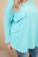 Bluzka damska Plus Size z bawełną z kieszenią i rękawem podwijanym miętowa
